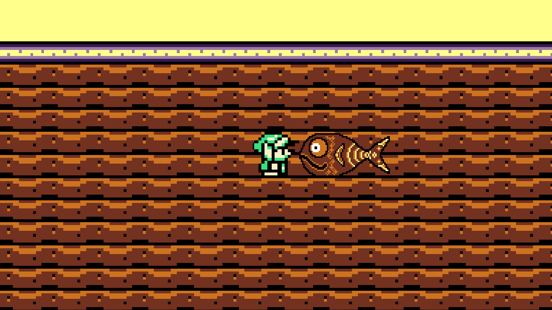 Player standing in front of the fish