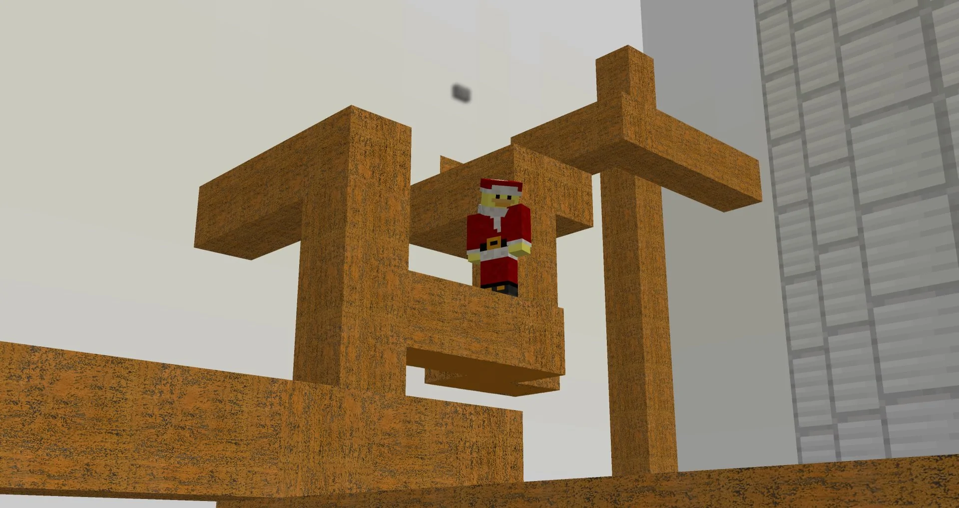 Minecraft player standing on pipes.