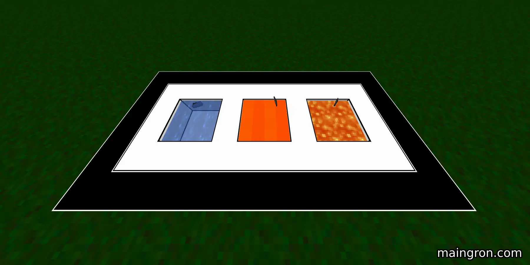 3 fluids next to each other in Minecraft.